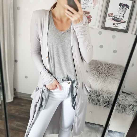 Gray Spring Tank Tops Rib Knit Ruffle Tank Summer Tops - Picture 3 of 7